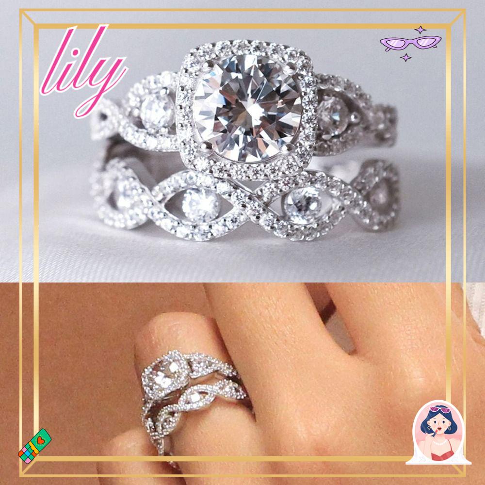 Lily Bulat Berlian Set Cincin Anniversary Wanita Perhiasan Hari Valentine