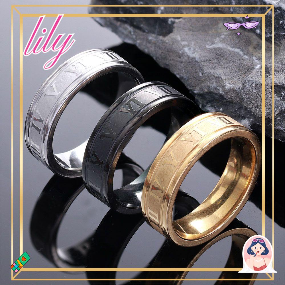 Lily Angka Romawi Cincin Perhiasan Multicolor Titanium Steel Vintage