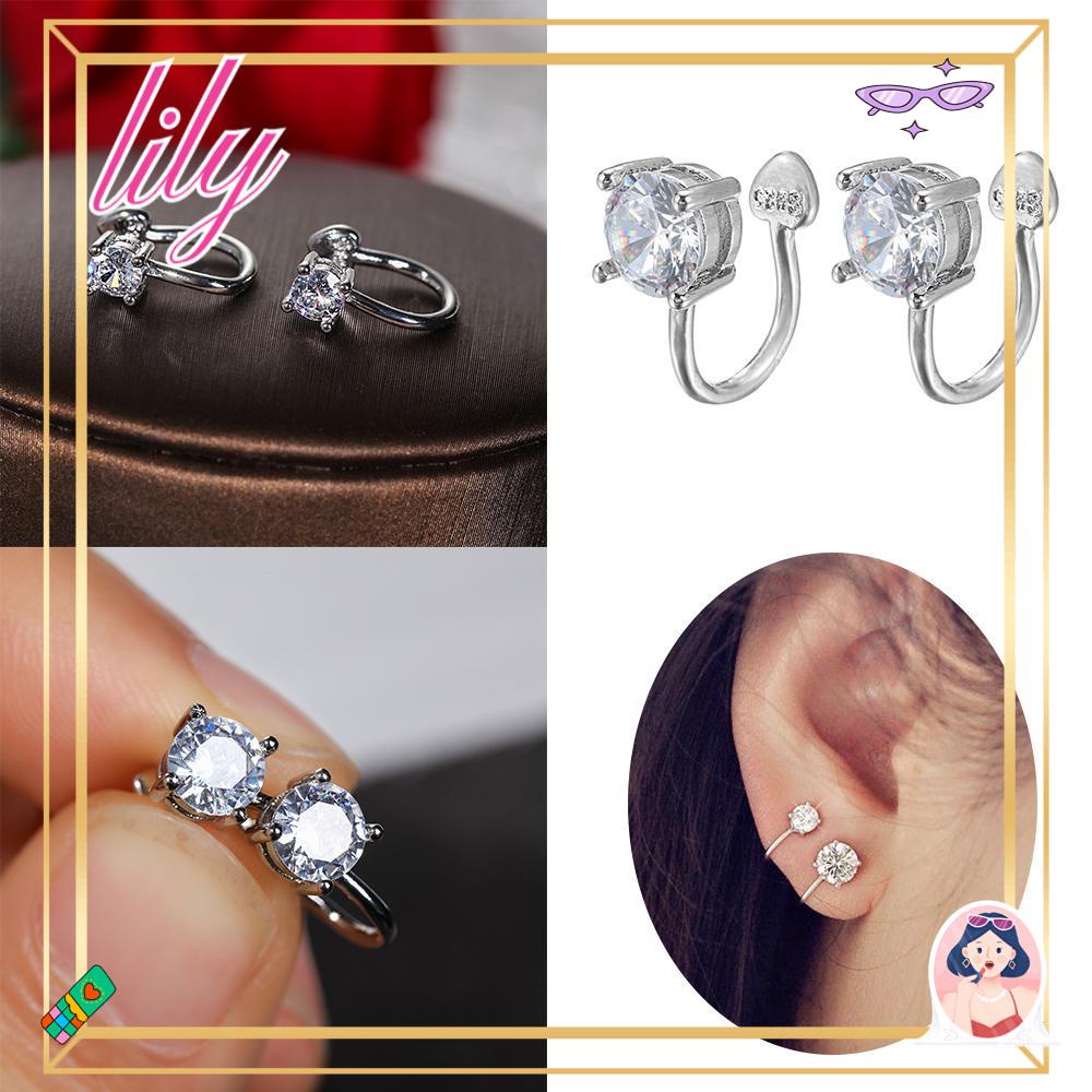 Lily 1/2Pcs Zirkon Manset Telinga 6mm 4mm Wanita Pria Perhiasan Tanpa Tindik Non Piercing