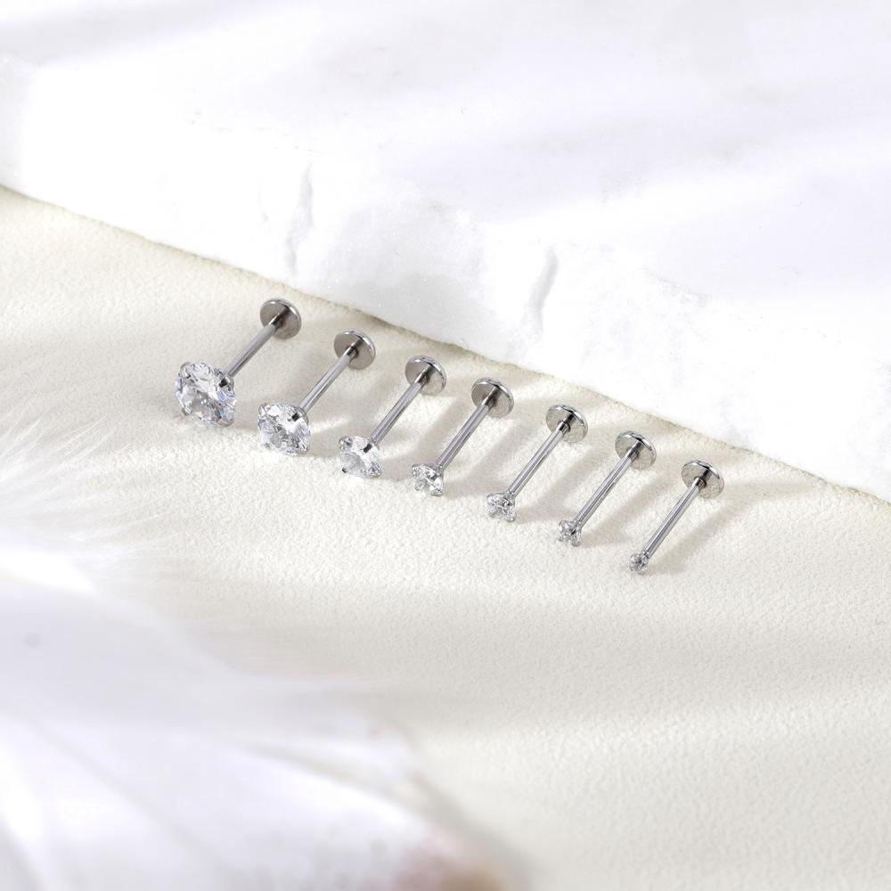 1pc6 /8 /10 /12mm Stainless Steel Labret Piercing Plug-in Gaya Kristal Bibir Stud Anting Tulang Rawan Tragus Keong Helix Piercing