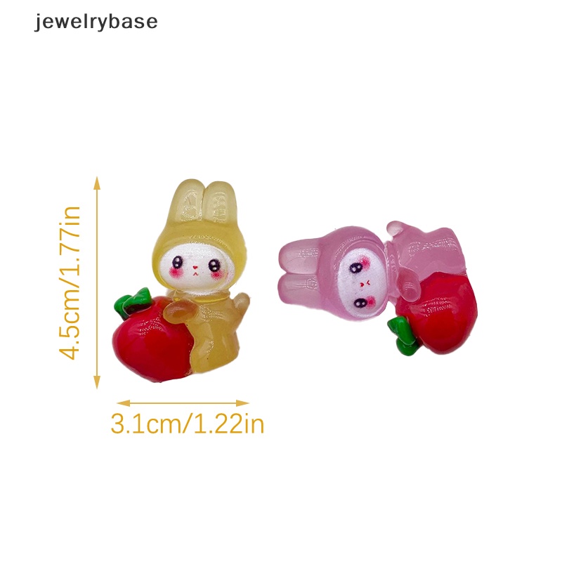 [jewelrybase] 2 Pcs Bercahaya Peluk Apple Bunny Ornamen Kartun Kelinci Boneka Mikro Lanskap Dekorasi Rumah Boneka Miniatur Mainan Butik