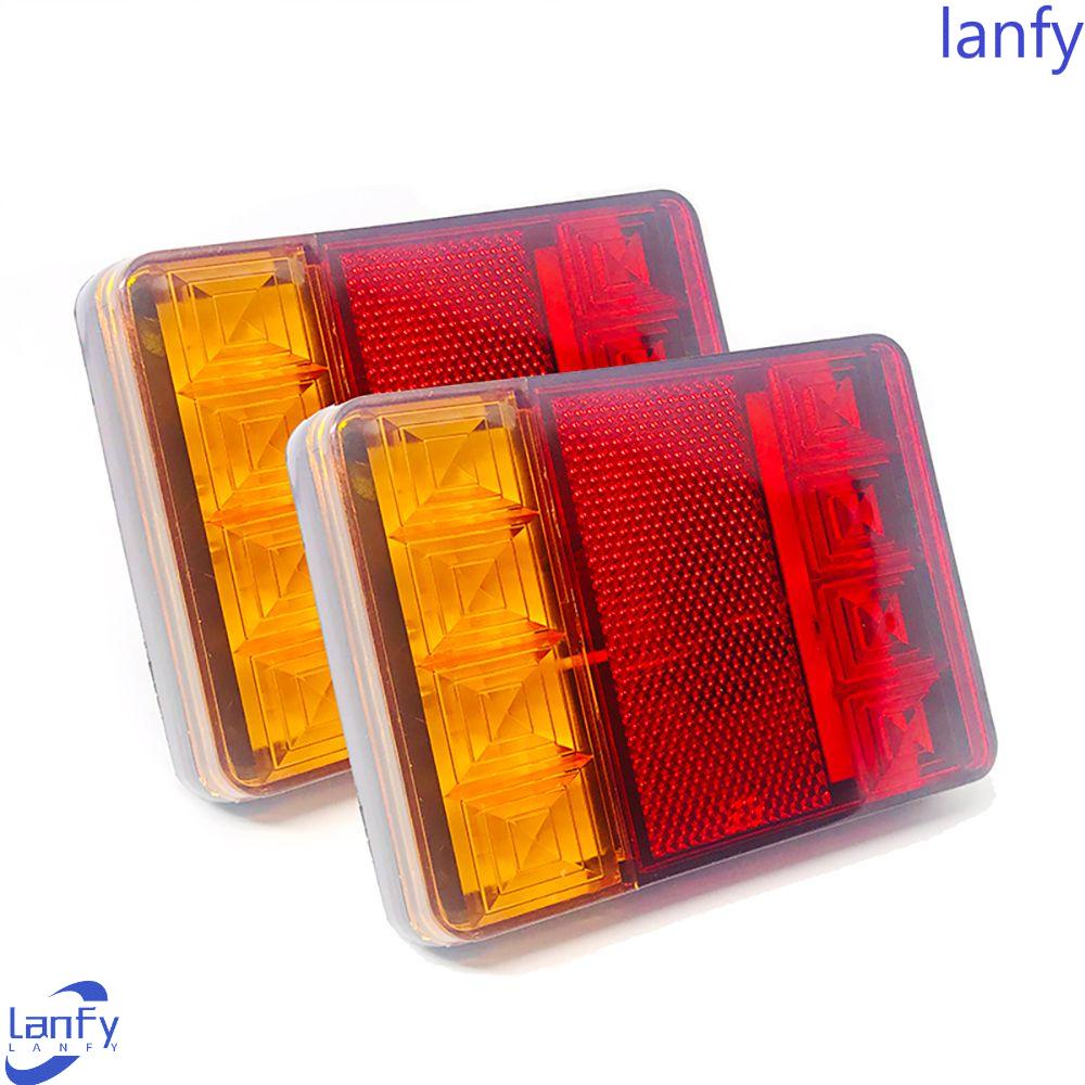 Lanfy Kit Lampu Ekor LED Mobil 8led Trailer Truk Perahu Bagian Belakang Car Lighting Caravans Warning Light Stop Marker Lamp