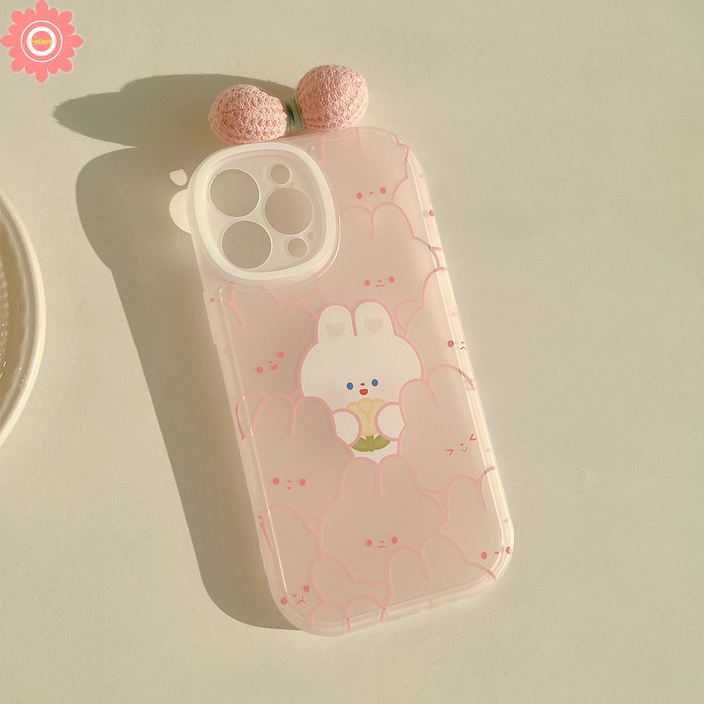 IPHONE 3d Ikatan Simpul Hias Lovely Case Kompatibel Untuk Iphone11 14 13 12 Pro Max 7Plus XR X XS Max7 8 6 6s Plus SE 2020 Kartun Lucu Kelinci Lembut Shockproof Cover