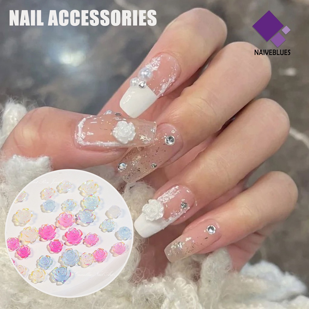 [naiveblues] 20pcs Nail Rhinestones Indah DIY Aksesoris Kuku Camelia Ringan Untuk Wanita