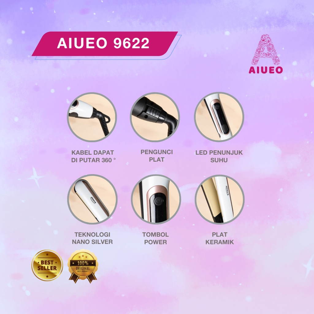 [GARANSI 18 BULAN] •  Catokan Rambut Curly and Hair Straightener Profesional AIUEO 9622 Catok Meluruskan 3in1 Blow Rambut Plat Keramik Ionik - Warna Putih