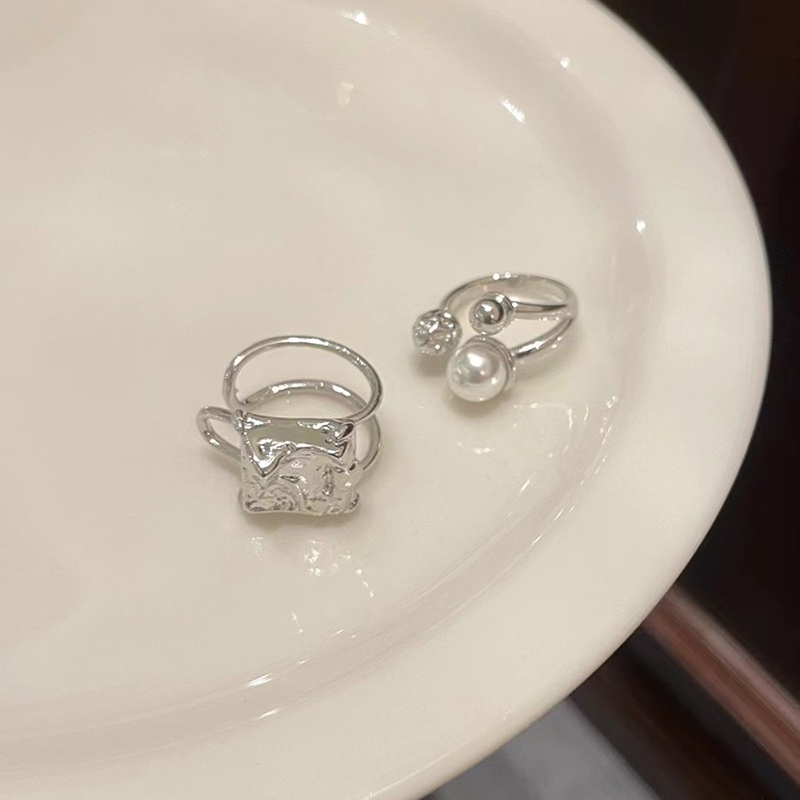 Cincin Geometris Kubus Mutiara Bahan Alloy Korea Untuk Anak Perempuan