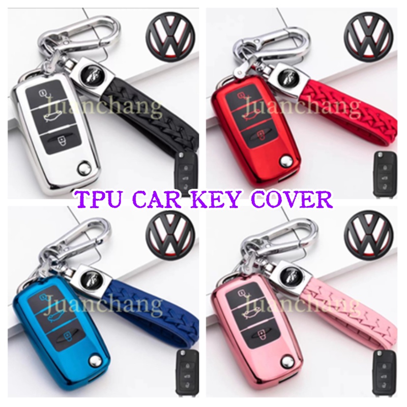 3tombol TPU Case Kunci Mobil Cover Dengan Gantungan Kunci Untuk Volkswagen VW Polo Tuguan Passat B5 B6 B7 Golf EOS Scirocco Jetta MK6 Untuk Skoda Octavia Shell