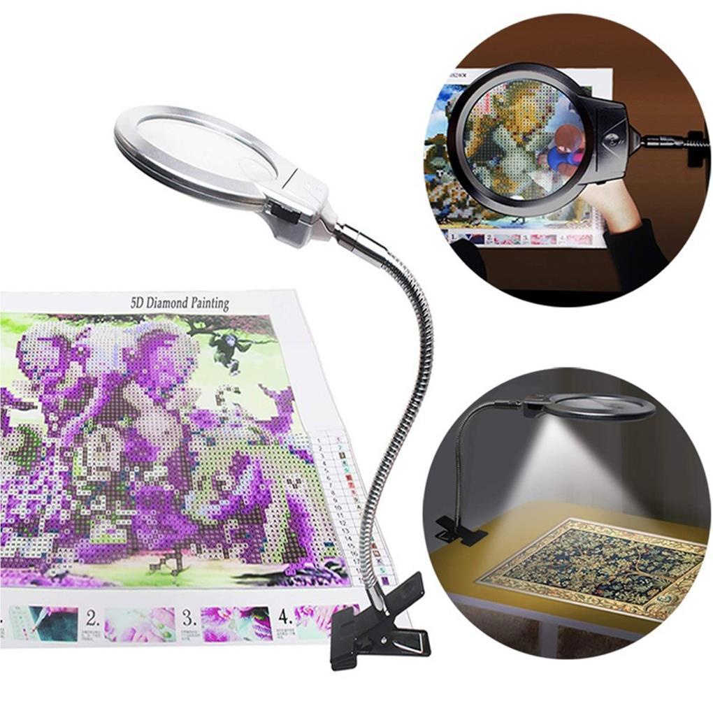 Led-illuminated Magnifier Microscope Magnifying Glass Clip-on Desk Metal Hose Magnifier Untuk Lukisan Berlian Imitasi 5D Dan Cross Stitch Alat