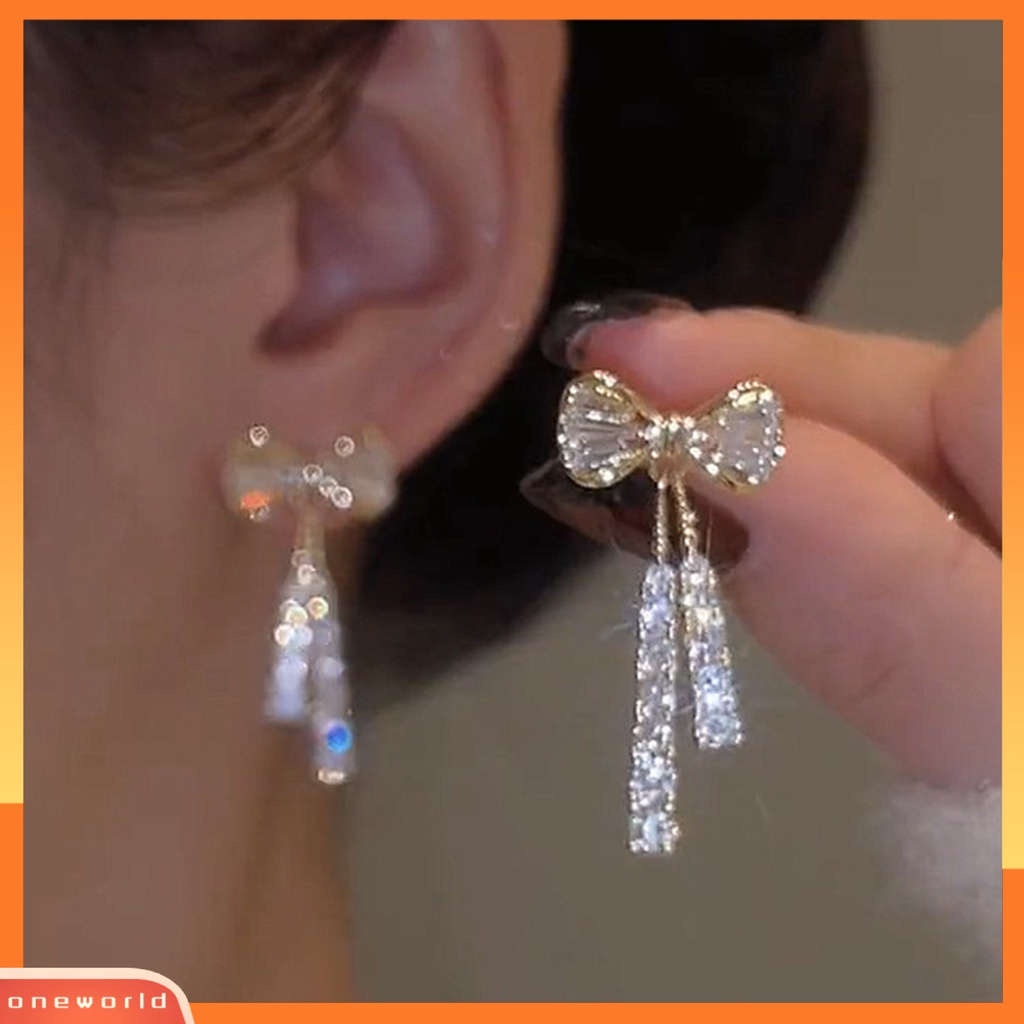 [EONE] 1pasang Menjuntai Anting Elegan Mewah Berlian Imitasi Tertanam Ikatan Simpul Stud Earrings Fashion Perhiasan