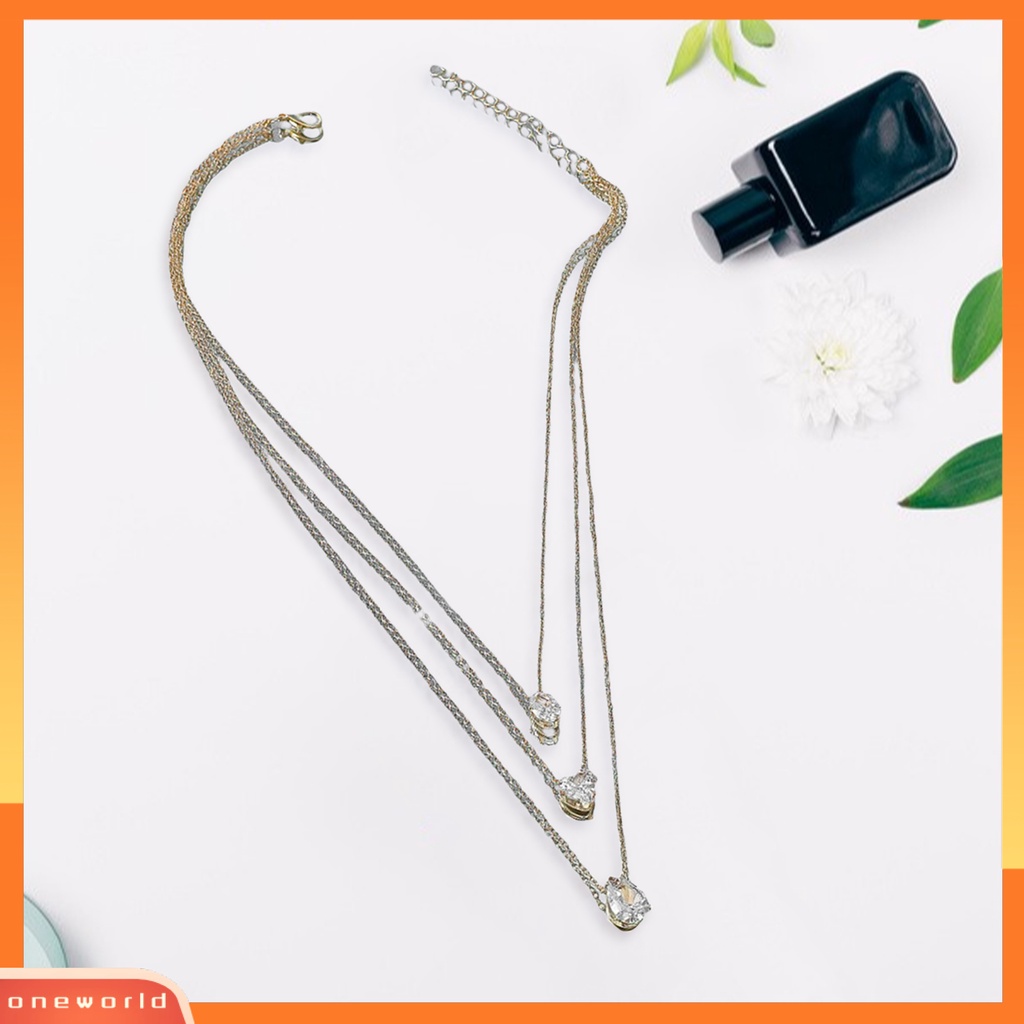 [EONE] Wanita Kalung Hati Perhiasan Berbentuk Tetesan Air Multilayer Kalung Kristal Imitasi Untuk Pesta Perjamuan Pernikahan Prom