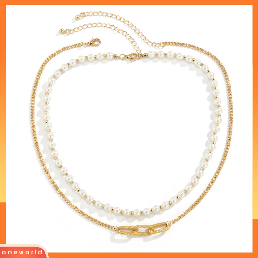 [EONE] Pria Kalung Hias All-match Double-Layered Geometris Mutiara Imitasi Choker Necklace Untuk Pakaian Sehari-Hari