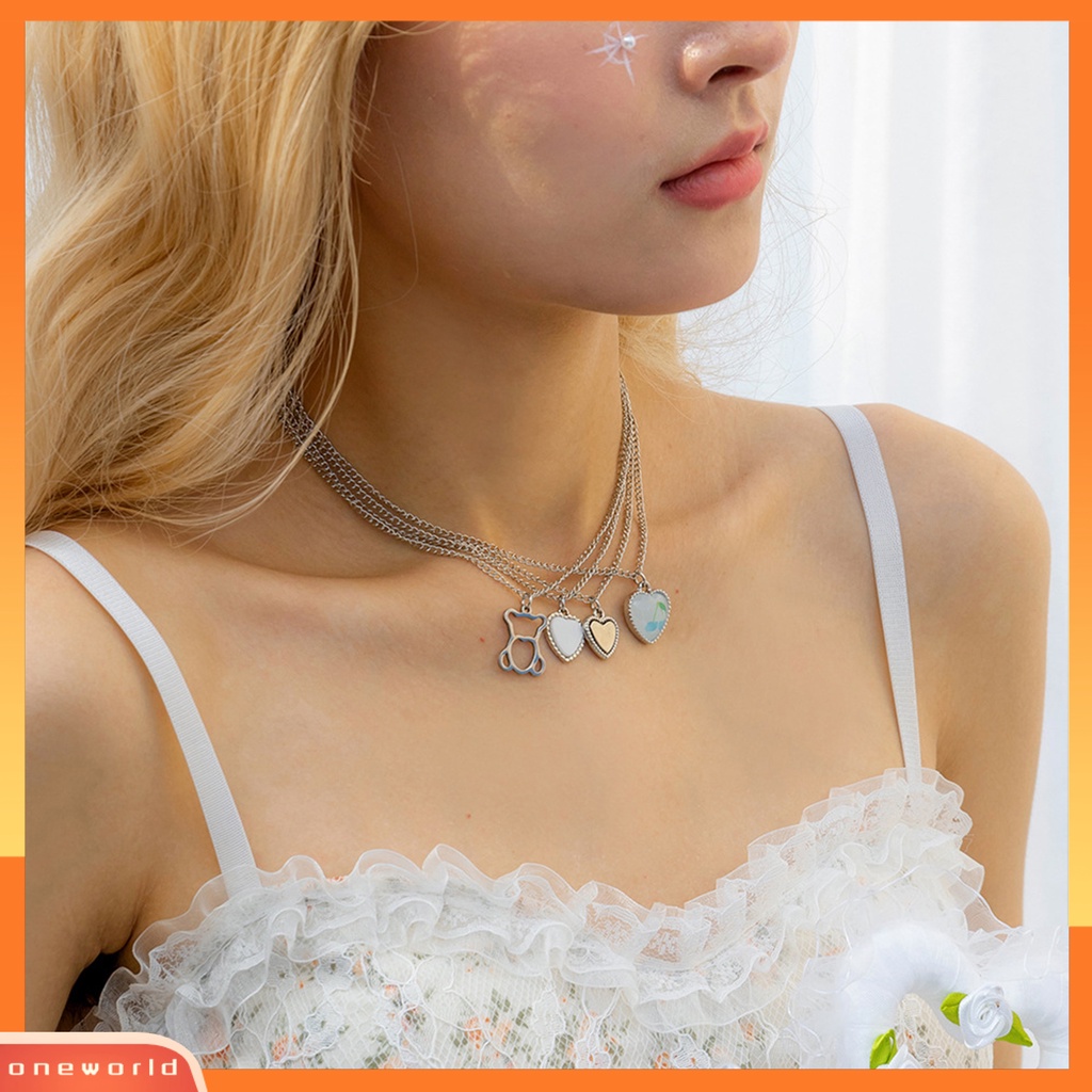 [EONE] 4 Pcs Wanita Kalung Jas Liontin Rantai Multi-layer Kepribadian Berdandan Anti Karat Indah Elektroplating Kalung Perhiasan Aksesoris