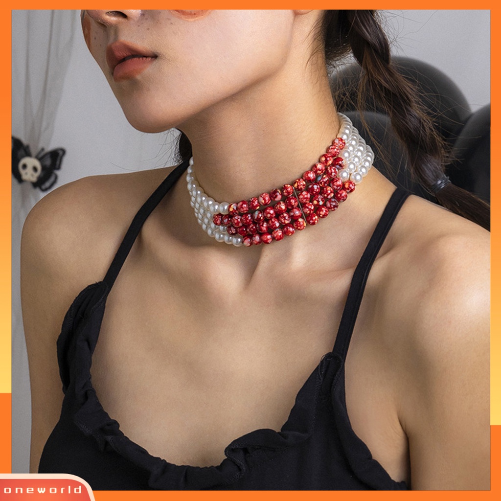 [EONE] Wanita Kalung Mutiara Imitasi Gotik Cantik Hias Pengerjaan Halus Berdandan Vintage Multi-layer Manik-Manik Pendek Kalung Perhiasan Aksesori