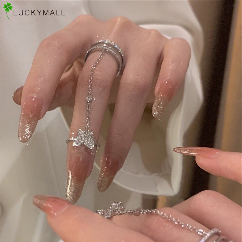 Cincin Kupu-Kupu Zirkon Elegan Untuk Wanita Fashion Adjustable Finger Ring Aksesoris Perhiasan