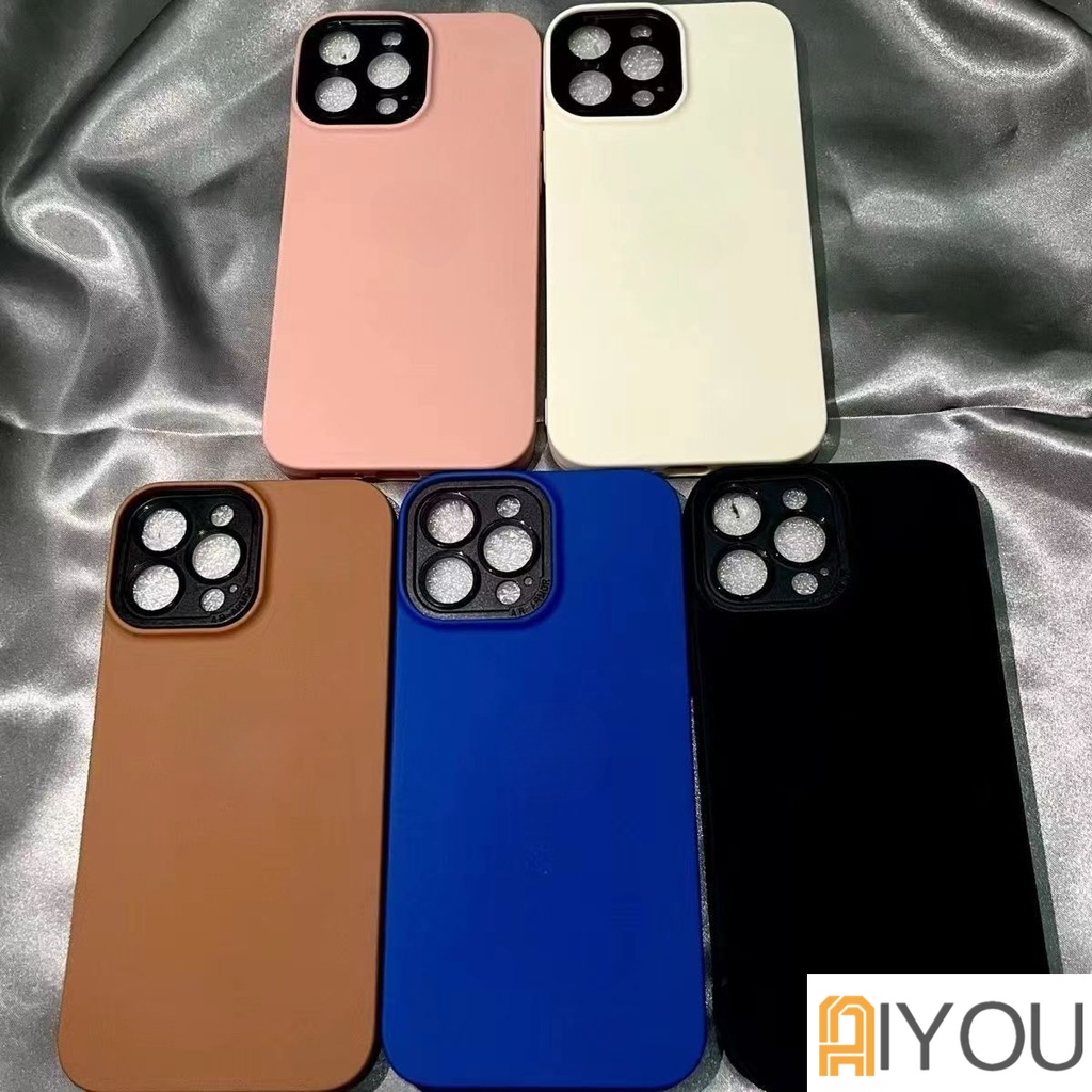 IPHONE Casing Ponsel 2in1 Warna Permen Matte Silikon Full Cover Pelindung Lensa Untuk Iphone14 13 12 11 Pro Max XR X Xs SE 8 7 Plus