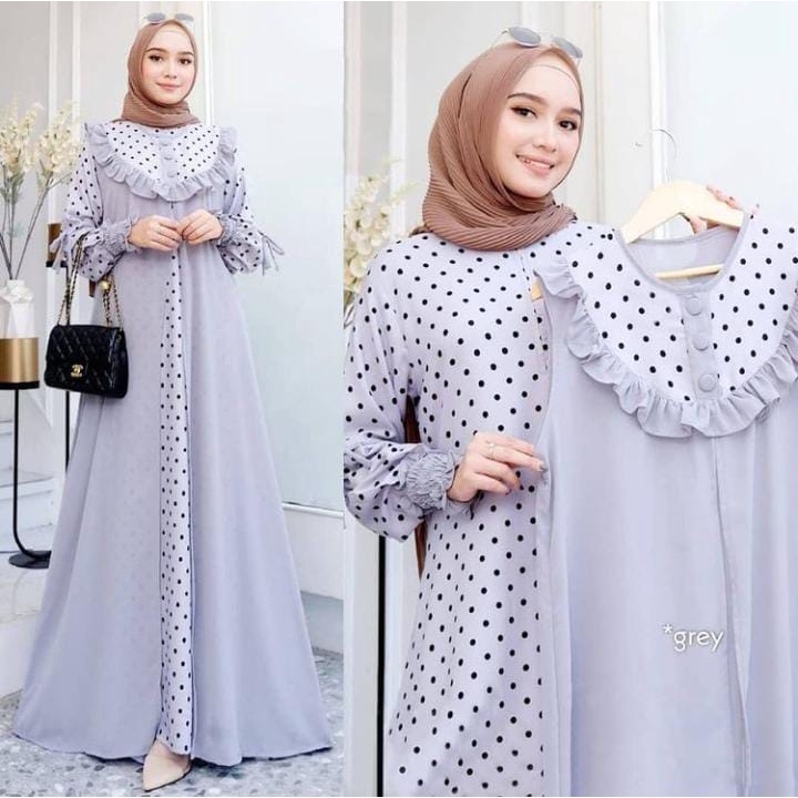 GAMIS STORE -  Kimiko Set 2in1 Gamis Cerutty Mix Shakila Polka Dress Maxy Muslim Wanita Gaun Pesta Kondangan Premium