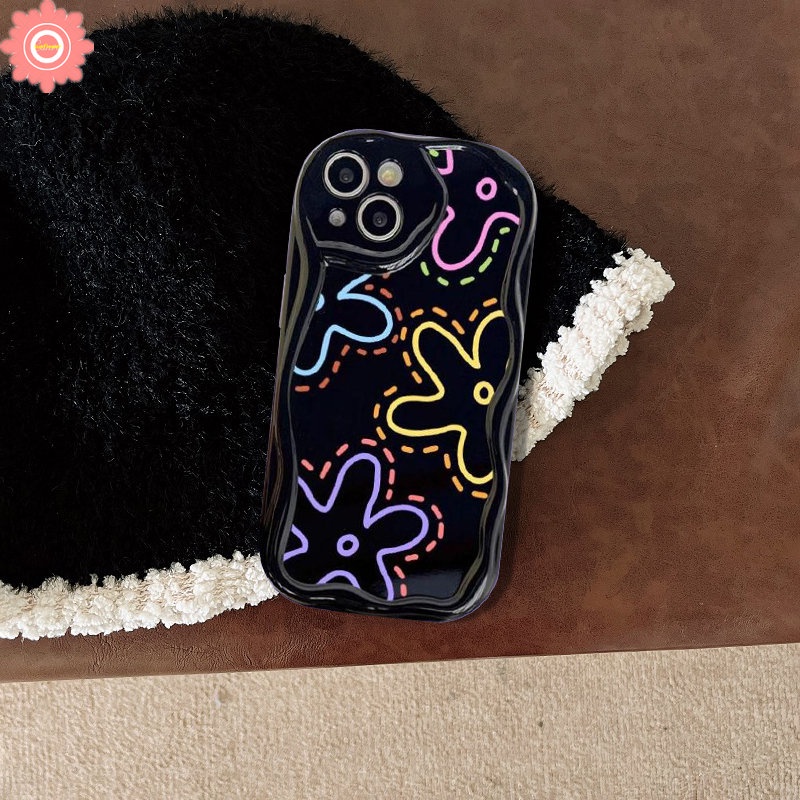 Casing Ponsel Bunga Garis Sederhana Modis Kompatibel Untuk iPhone 11 Pro Max7 8 6s 6 Plus XR X14 12 13 Pro Max XS Max SE 2020 3D Wavy Curved Edge Shockproof Glossy Soft Flowers Cover