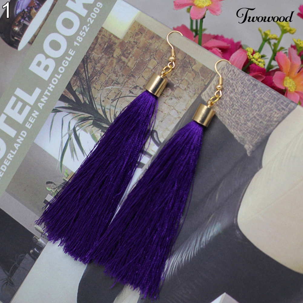 Twowood Bohemian Hook Earring Wanita Vintage Panjang Rumbai Fringe Boho Anting Menjuntai