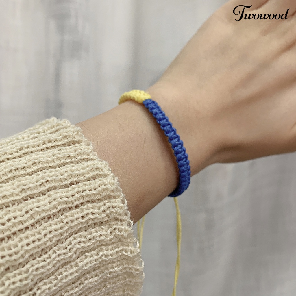 Twowood Tenun Tangan Tali Kuat Dikepang Gelang Tahan Aus Gaya Etnik Biru Kuning Patchwork Adjustable Gelang Perhiasan Aksesoris