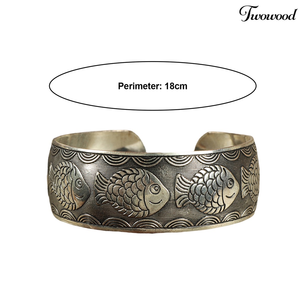 Twowood Gelang Ukir Retro Tidak Teratur Pembukaan Yang Dapat Disesuaikan Ukiran Dekorasi Gaya Etnik Tibet Perhiasan Vintage Lebar Bangle Pakaian Sehari-Hari