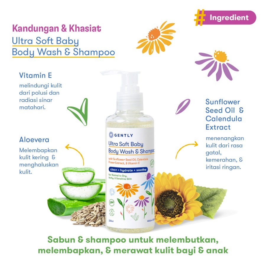 GENTLY - Ultra Soft Baby Body Wash and Shampoo 200ml