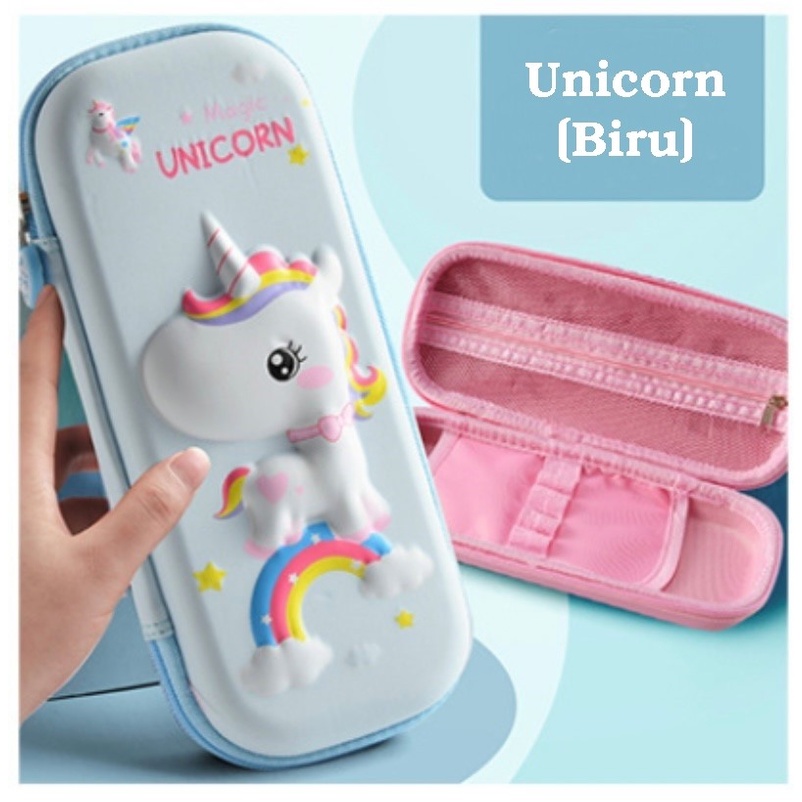 

Kotak Tempat Tepak Pensil Anak Laki Laki Perempuan 3D PC0002- Motif L - Unicorn Biru