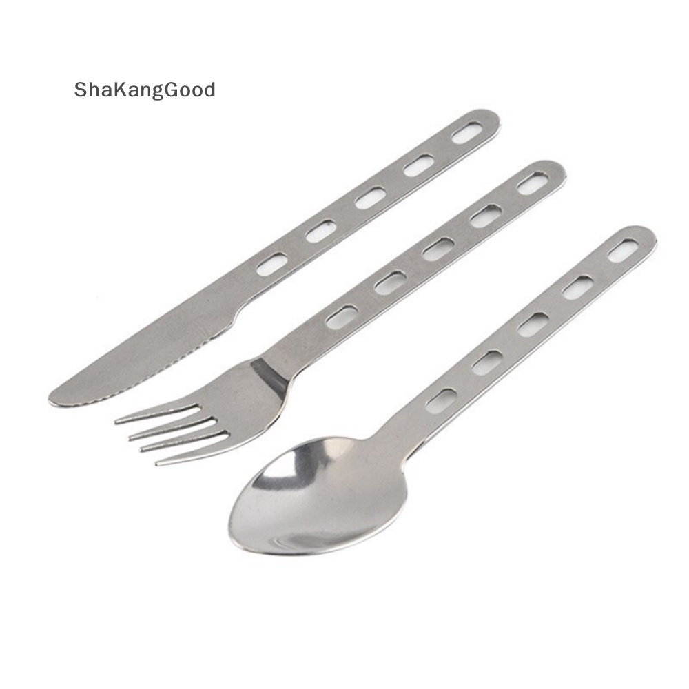 Skid 3pcs/Set Titanium Cutlery Set Ultra Ringan Sendok Garpu Untuk Digunakan Di Rumah Tr SKK