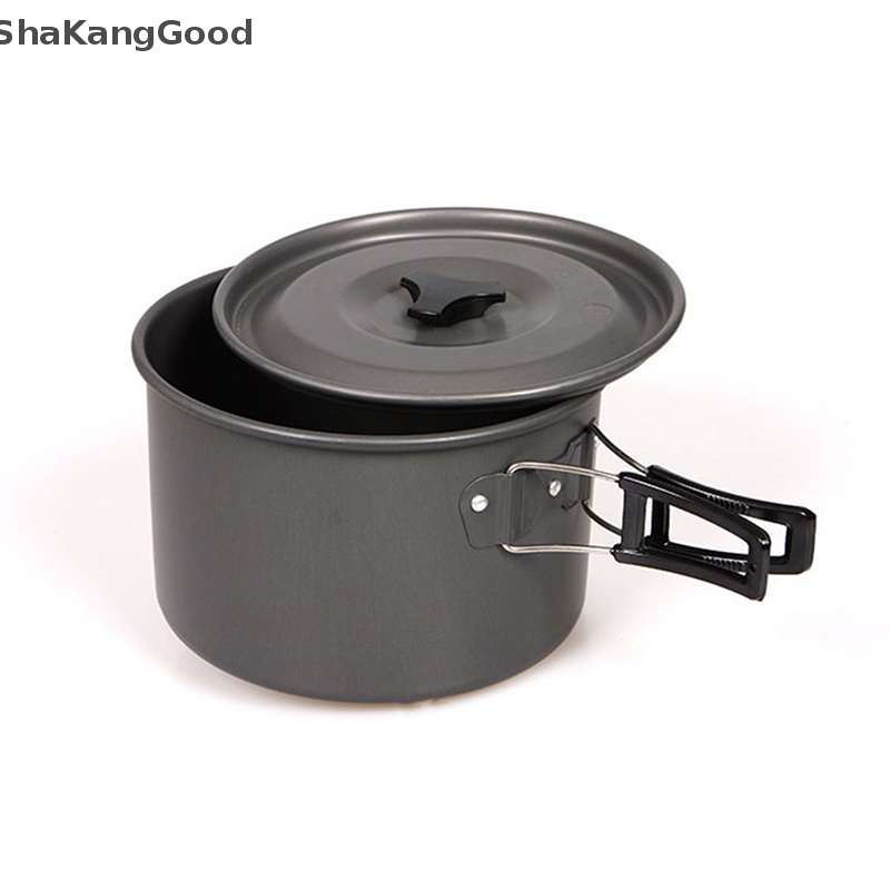 Skid Camping Cookware Set Aluminium Non Portable Peralatan Makan Luar Ruangan Ketel Panci Cookset Masak Panci Mangkok Untuk Hiking BBQ Piknik SKK