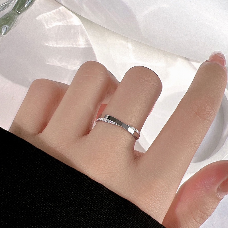 Papaozhu Elegan s925 Perak Mengkilap Geometris Cincin Untuk Wanita Gadis Sederhana Fashion Jari Cincin Pertunangan Makan Pesta Perhiasan Aksesoris