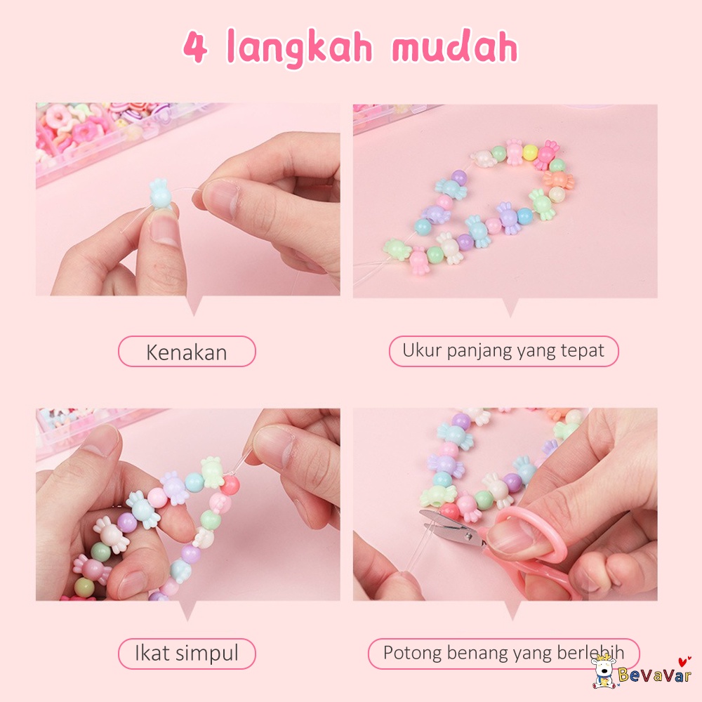 BEVAVAR Beaded Diy /mainan edukasi kreatifitas anak meronce gelang kalung Gantungan Dengan Tali