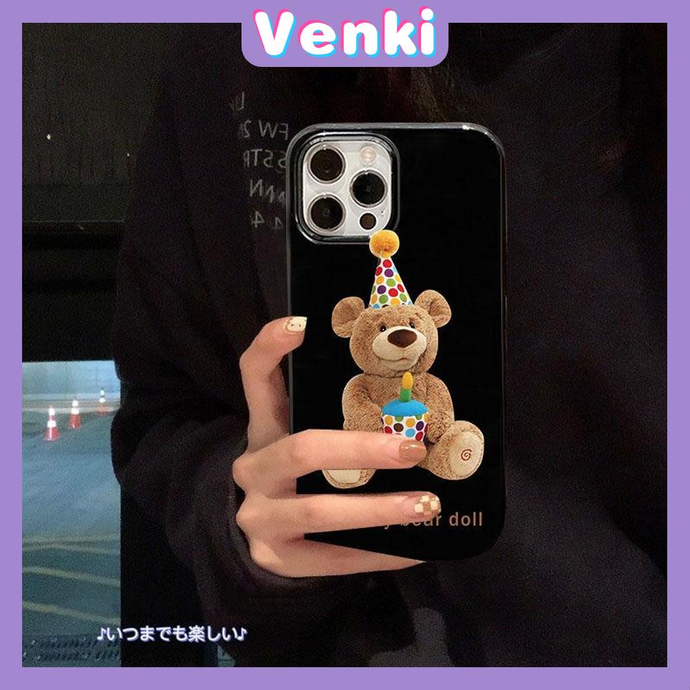 VENKI - For iPhone 11 iPhone Case Black Glossy TPU Soft Case Shockproof Protection Camera Cute Doll Bear Compatible with iPhone 14 13 Pro max 12 Pro Max xr xs max 7Plus 8Plus