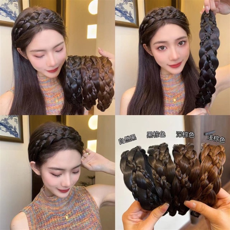 Lima Helai Wig Hairband Sandwich Kepang Rambut Klip Hiasan Kepala Adonan Goreng Melintir Kepang Anyaman Tangan Murni Tinggi Tengkorak Atas Ikat Kepala