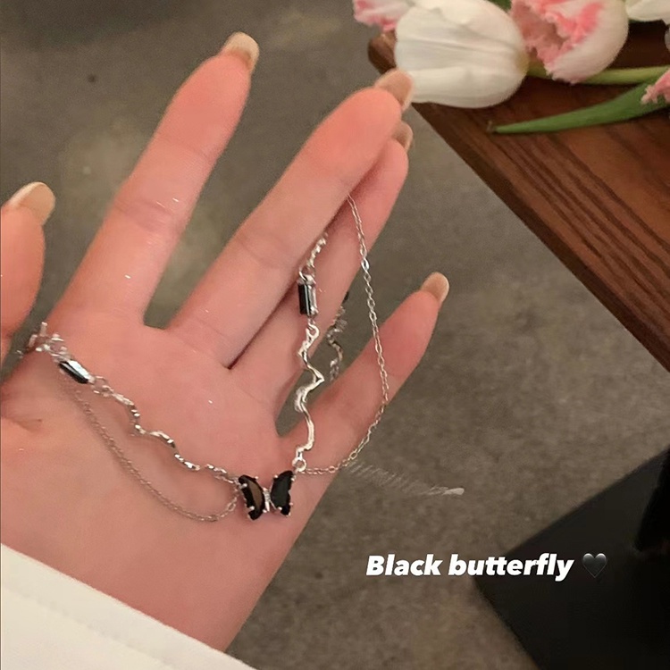 Ay (CN) Y2K Butterfly Heart Cross Pendant Kalung Zirkon Kristal Mutiara Silver Rantai Choker Untuk Wanita Perhiasan Aksesoris