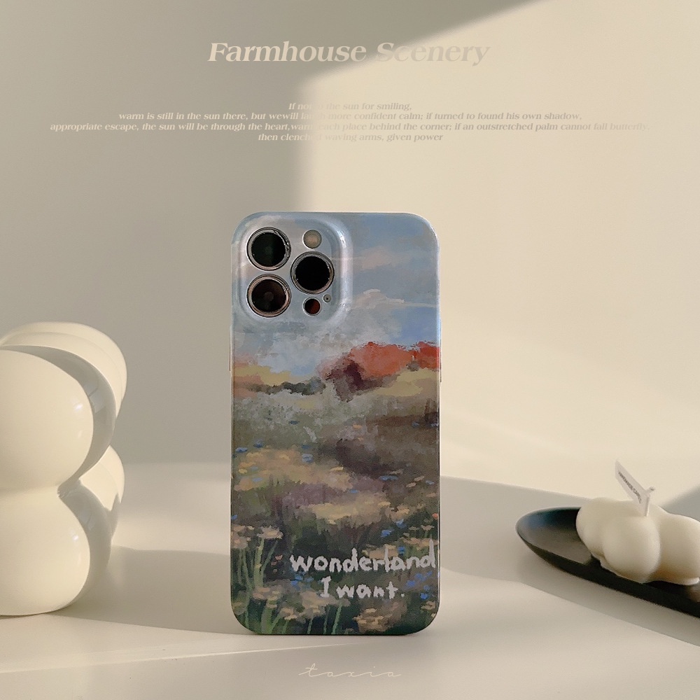 IPHONE Classical Art Monet Garden Perlindungan Penuh Telepon Hard Case Film Glossy Cover Pelindung Untuk Iphone7 8 PLUS X XR XS 11 12 13 14 PRO MAX SE 2020