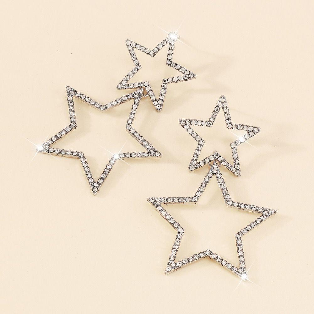 Lily Star Anting Kristal Shiny Gold Silver Anting Gantung Berlian Imitasi Menjuntai Perhiasan