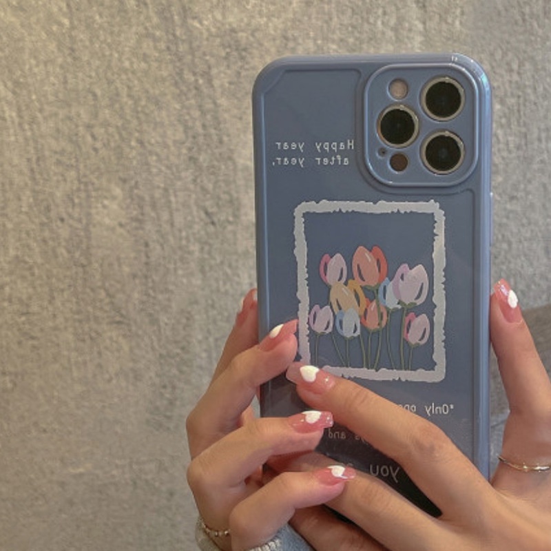 Ins Tulips Case Silikon Untuk Iphone SE 2020 7 /8 Plus X XR XM 11 12 MINI PRO MAX Casing Cover Pelindung AT0243