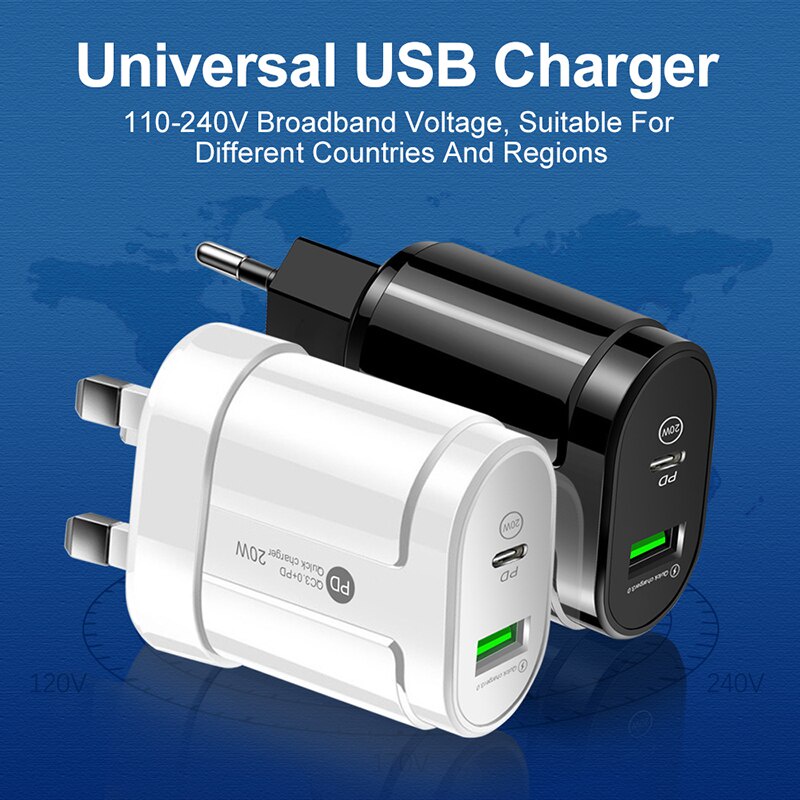 IPHONE 20w PD USB C Charger 5V2A Dual Port Dinding Fast Charging Adaptor Telepon Tipe-C Untuk Iphone13 12 Pro iPad Samsung