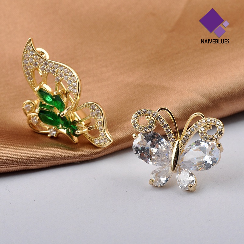 &lt; Naiveblues &gt; Butterfly Bros Berongga Elegan Retro Mulia Berlian Imitasi Kupu-Kupu Bisnis Lapel Pin Perhiasan