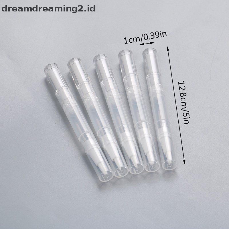 (drea) 5pcs 3ml Travel Pen Twist Kosong Dengan Kuas Wadah Kosmetik Minyak Kuku Lip Balm//