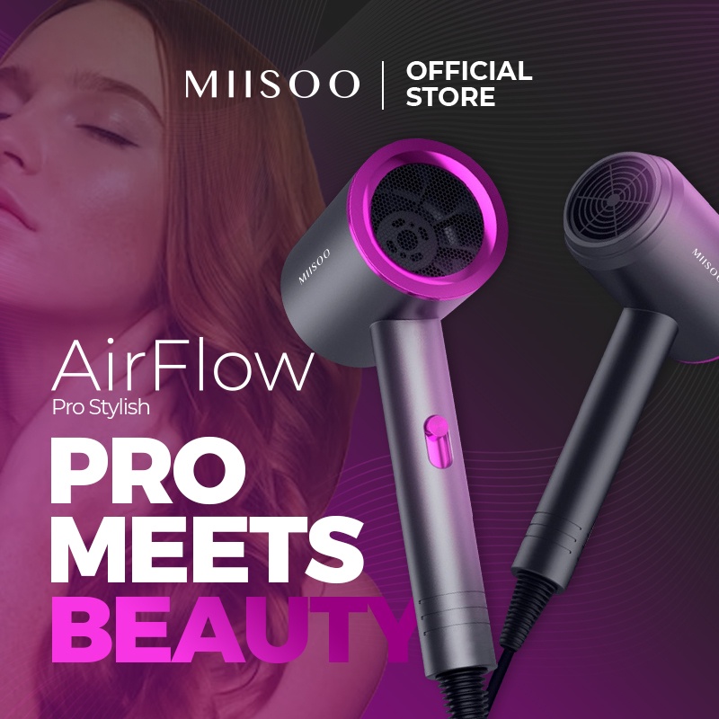 MIISOO Hair Dryer AirFlow Easy Stylish Ionik Black Purple Dryer Salon Pengering Rambut/Hair Dryer Rambut