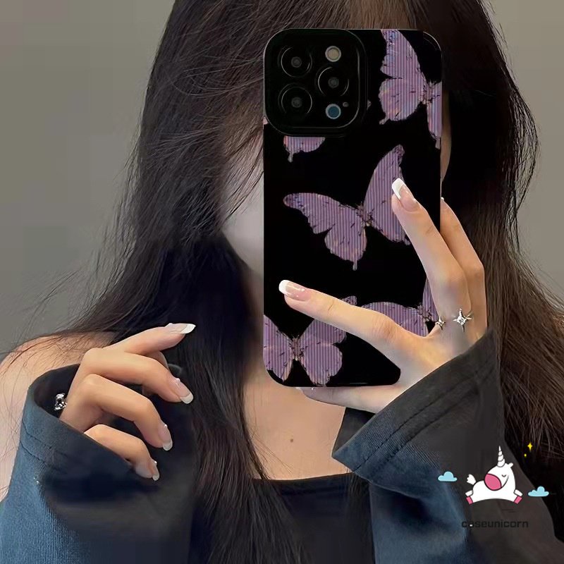 IPHONE Kompatibel Untuk Iphone11 12 14 13 Pro MAX XR X XS Max7 8 Plus 7Plus 8Plus Retro Kupu-Kupu Merek Trendi V-A-N-S Lattic Lembut Shockproof Mewah Tekstur Kulit Pasangan Case Cover