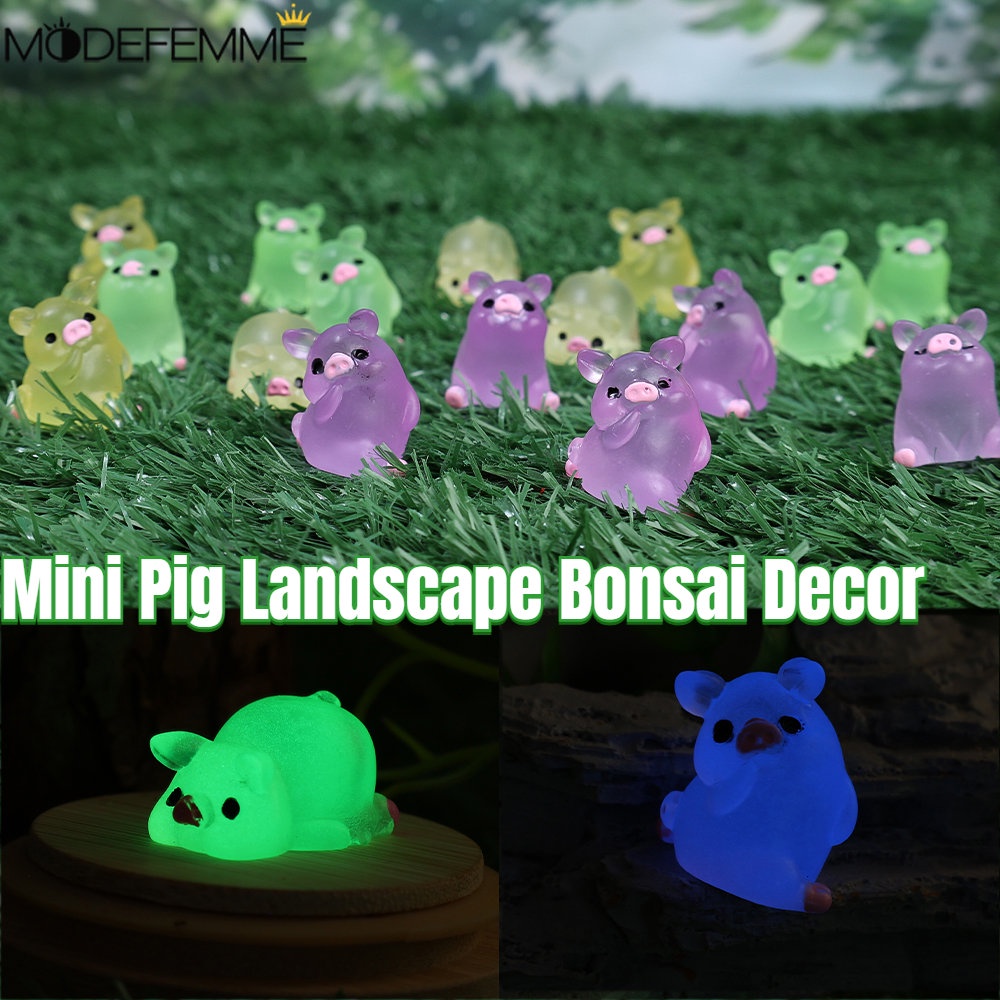 [Unggulan] Net-merah Piglet Resin Ornamen Kartun Babi Miniatur Terrarium Kerajinan Glow in The Dark Pig Mobil Dashboard Mainan Boneka Bercahaya Mini Pig Landscape Bonsai Dekorasi