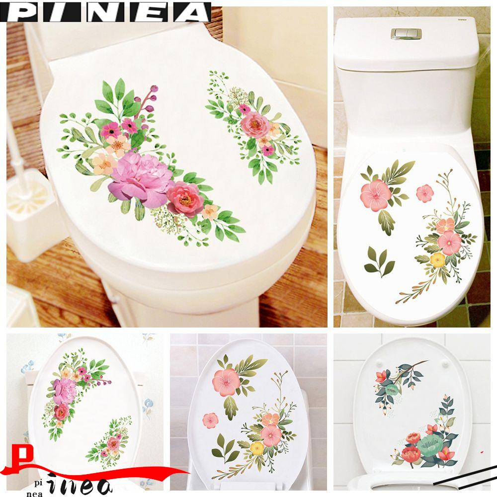 Stiker Toilet Bunga Nanas PVC Ornamen Kamar Mandi Perekat Diri Dinding Mural