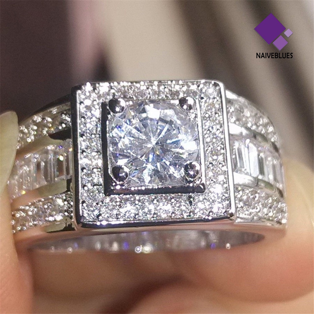 &lt; Naiveblues &gt; Fashion Pria Berlian Imitasi Pernikahan Pertunangan Jari Cincin Pesta Dekorasi Hadiah