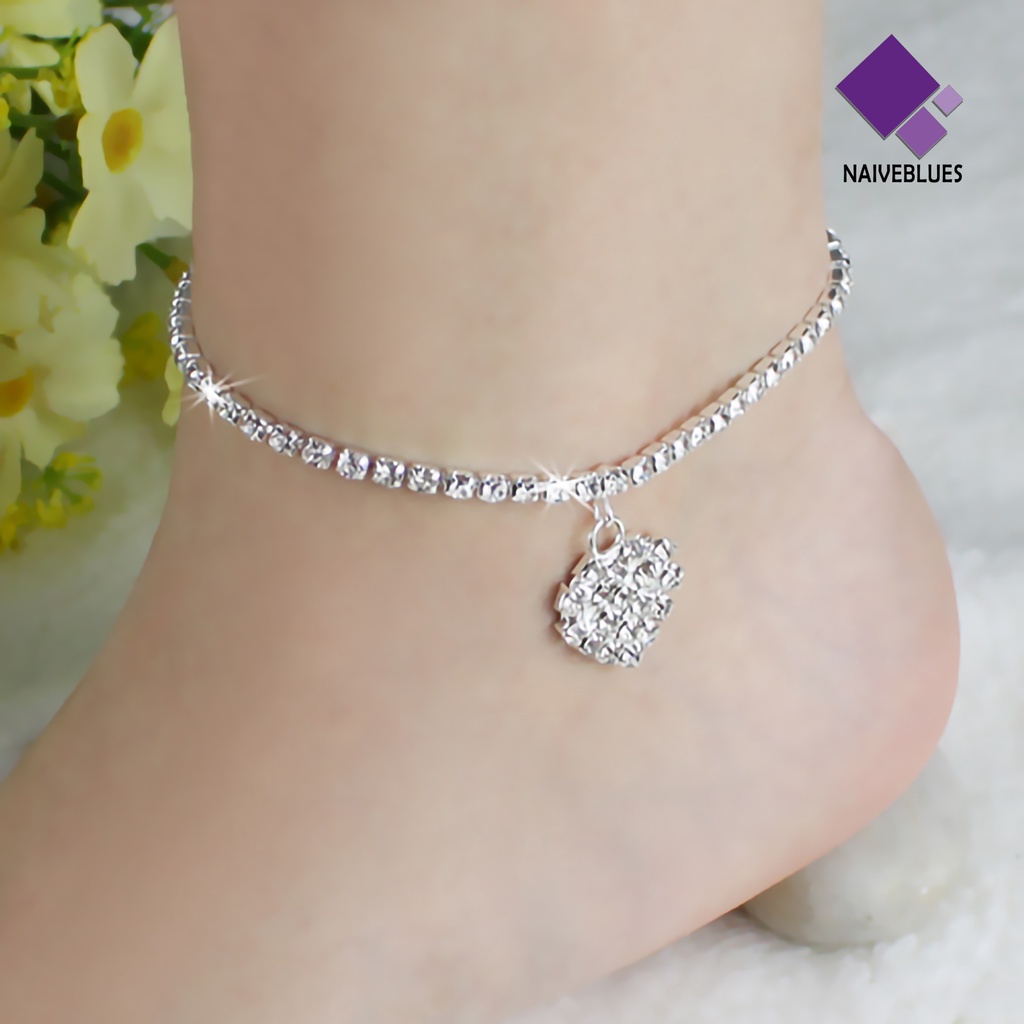 &lt; Naiveblues &gt; Gelang Kaki Liontin Bintang Berujung Lima Adjustable Perhiasan Berlian Imitasi Hias Foot Untuk Wanita