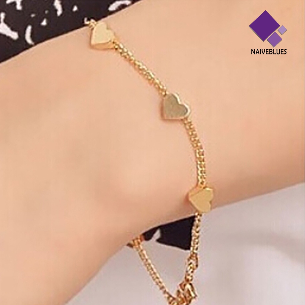 &lt; Naiveblues &gt; Gelang Adjustable Gelang Rantai Cinta Hati Simple Warna Emas Untuk