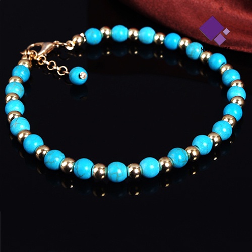 &lt; Naiveblues &gt; Gelang Kaki Rantai Kaki Boho Double Layers Rhinestone Flower Turquoise