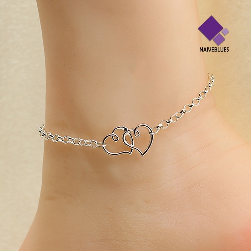 &lt; Naiveblues &gt; Wanita Gelang Kaki Indah High-end Berongga Keluar Bentuk Hati Ankle Hadiah Ulang Tahun