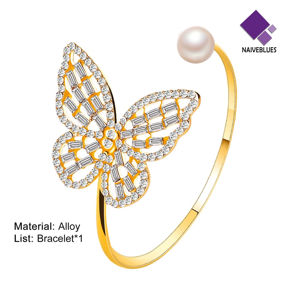 &lt; Naiveblues &gt; Bangle Stylish All-match Fleksibel Alloy Pembukaan Dapat Disesuaikan Kupu-Kupu Gelang Pesta