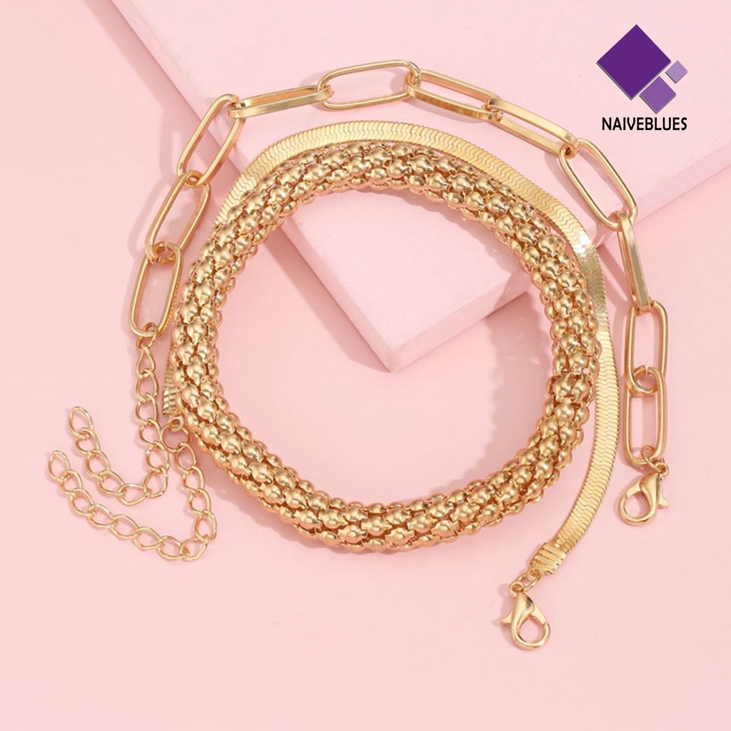 &lt; Naiveblues &gt; 3Pcs Wanita Gelang Multilayer Rantai Ular Perhiasan Electroplating Adjustable Untuk Pesta